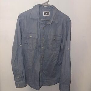 Converse One Star Mens Blue Button Up Long Sleeve Shirt Roll Tab Pockets Size M